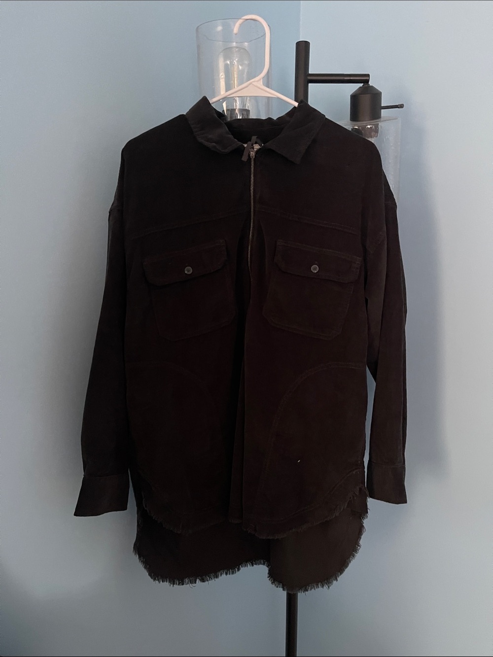 Women's Black Zip-Front Shirt Jacket